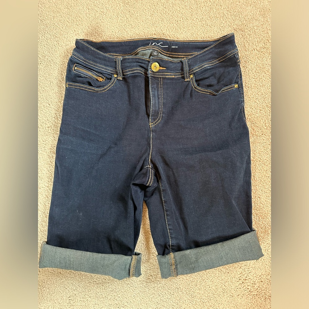 INC curvy dark denim shorts
